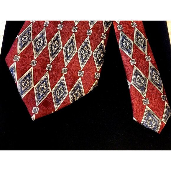 Silk Vienicci Men's Burgundy Gray Dress Suit Tie Diamond Geometric Pure Silk - Picture 4 of 5